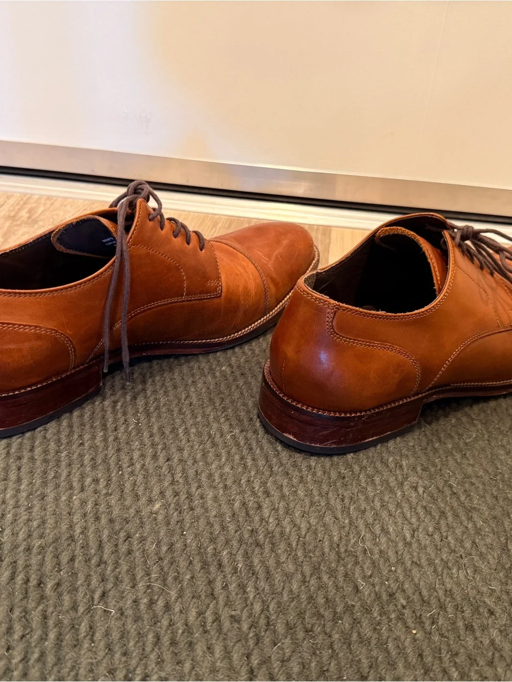 Cole Haan Tan Brown Leather Cap-Toe Derby Shoes